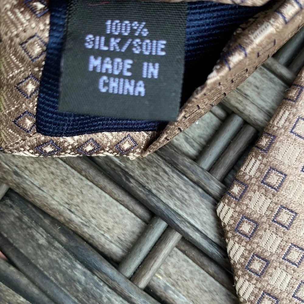 Michael KORS 100% Silk Tie - Tan with Petite Gray Square Print